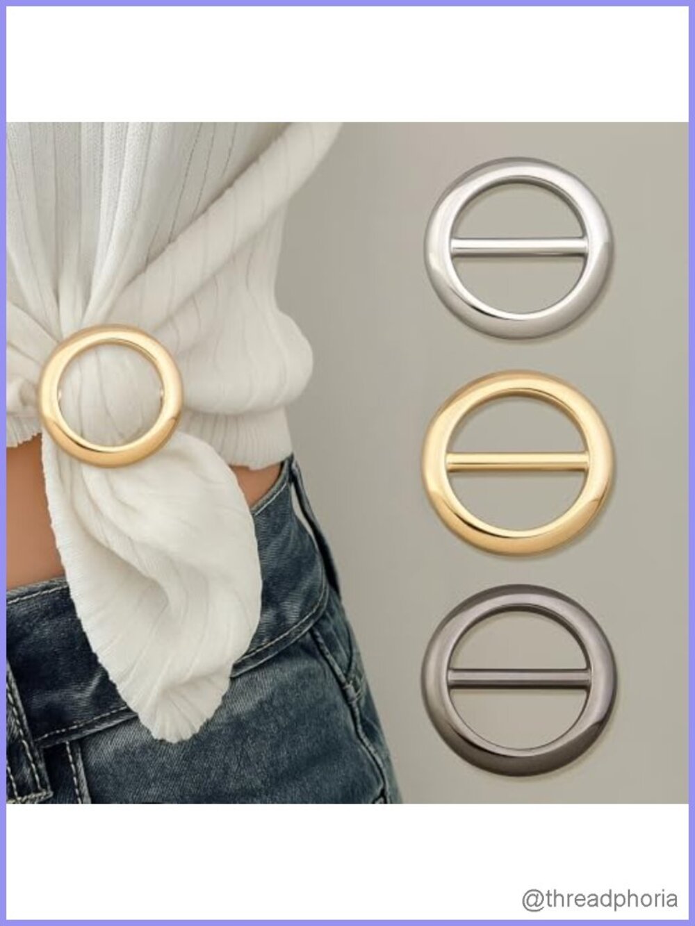4 Pc Scarf Ring Clips Embossed Four Leaf Twisted Round Frames Fabric Knot
